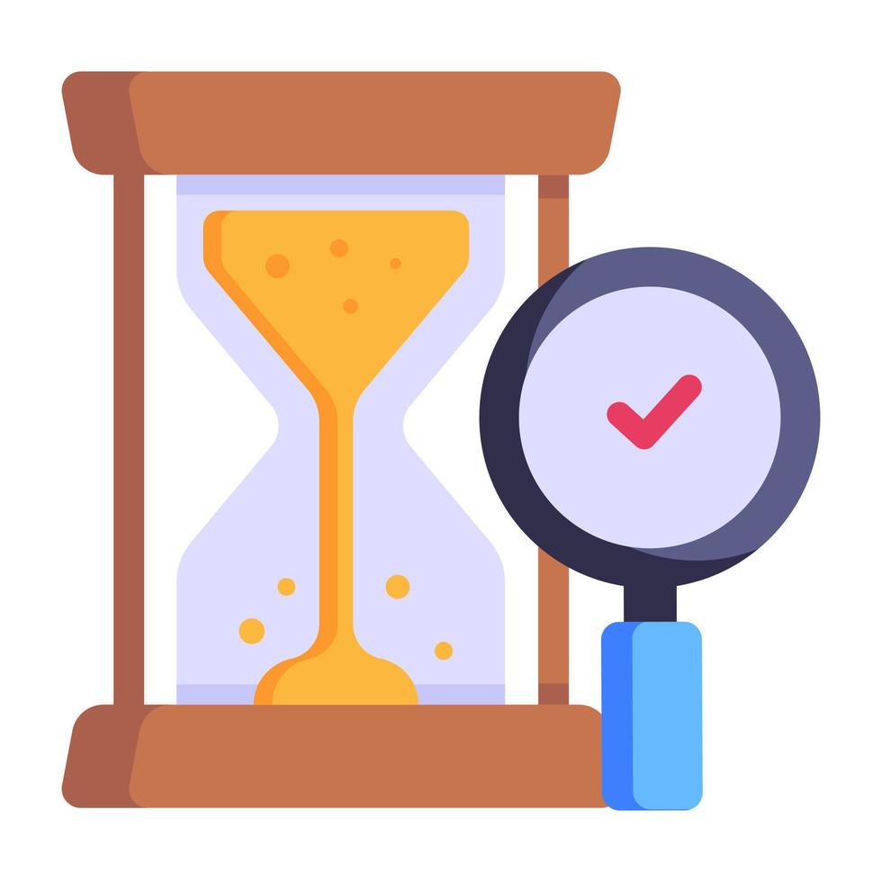 Sandglass and magnifier, flat icon of time analysis vector