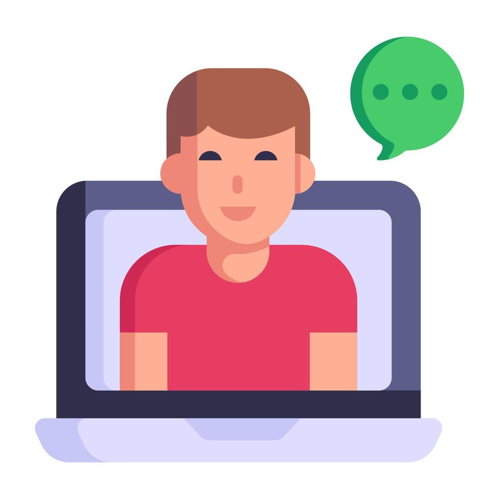 Person talking online, flat icon of video chat vector