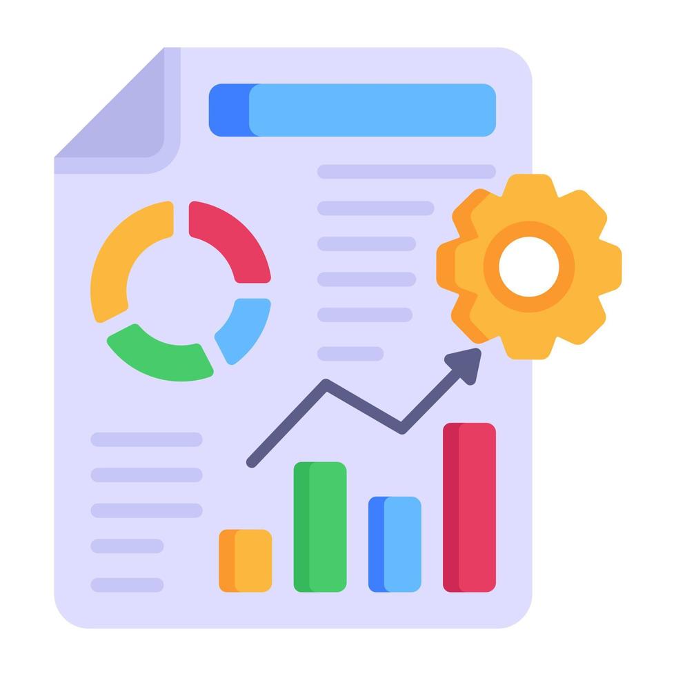 gráfico, gráfico y rueda dentada, concepto de icono plano de gestión de datos vector