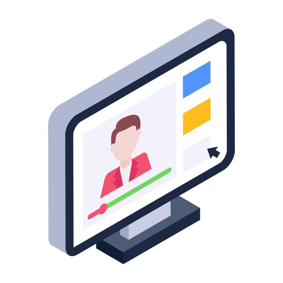 An isometric icon of video learning in editable design vector