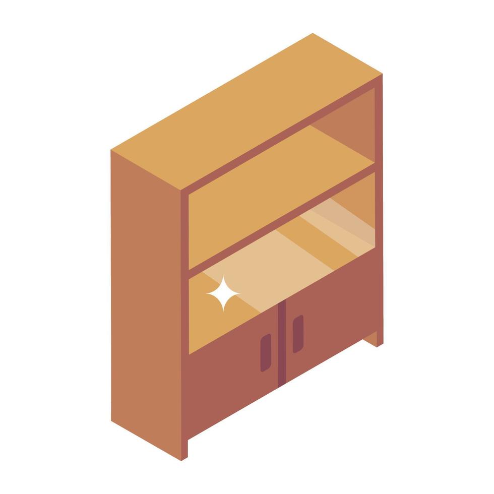 An office wardrobe, wooden cupboard icon in isometric style vector
