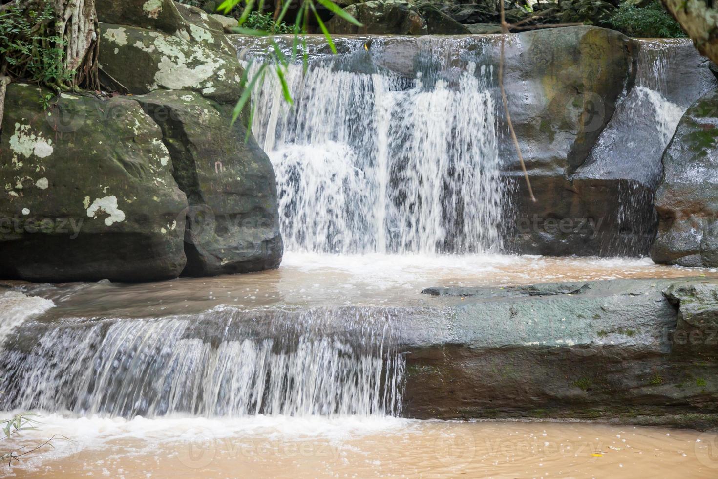 Close up green forest waterfall photo