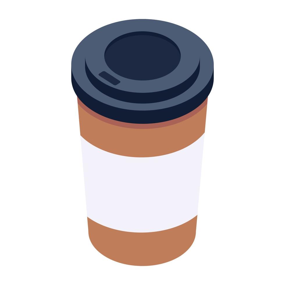 Unique icon of takeaway coffee cup, isometric icon vector