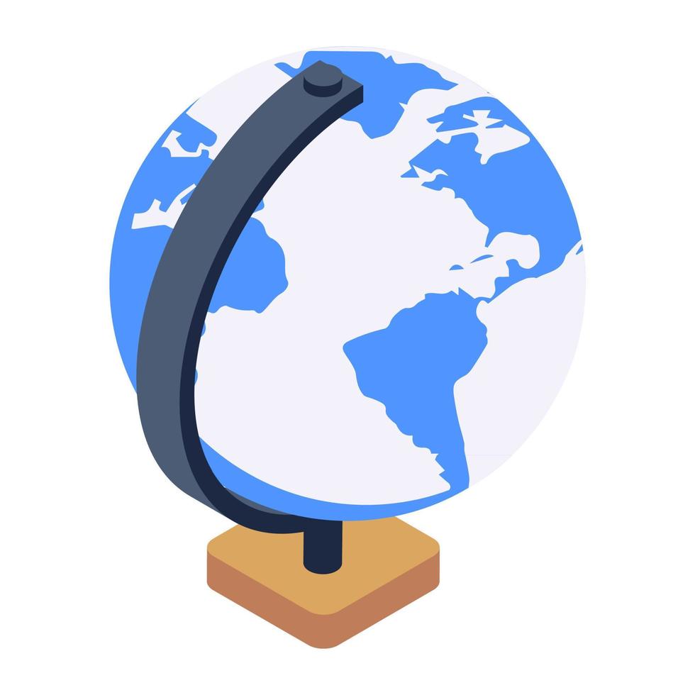 World map on a table globe, isometric icon vector