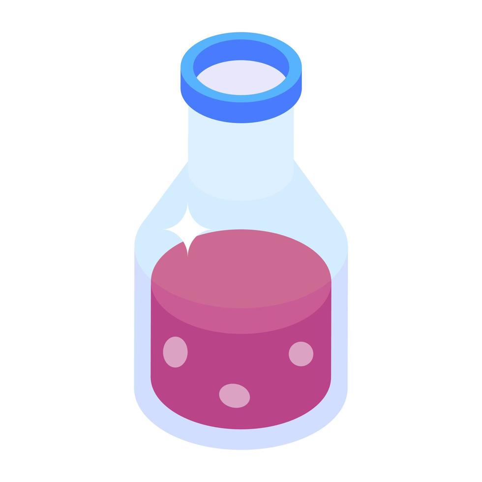 Lab flask with liquid, isometric icon of chemical bottle vector