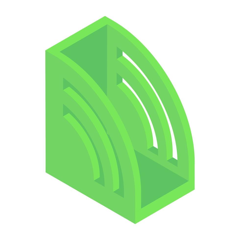 Isometric icon of file rack, used for holding files vector