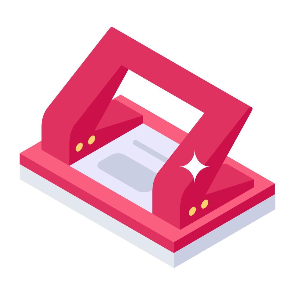 Hole puncher isometric tool, used for punching hole in paper vector