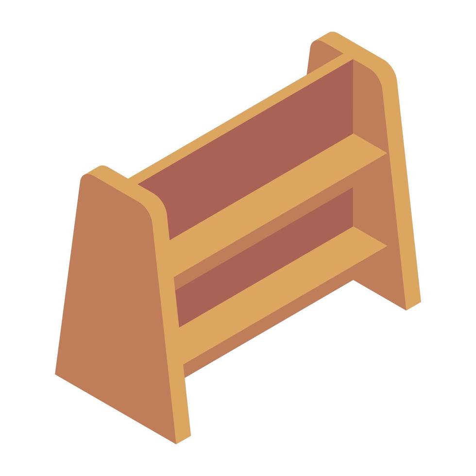 Bookcase icon in isometric style, multiple shelves vector