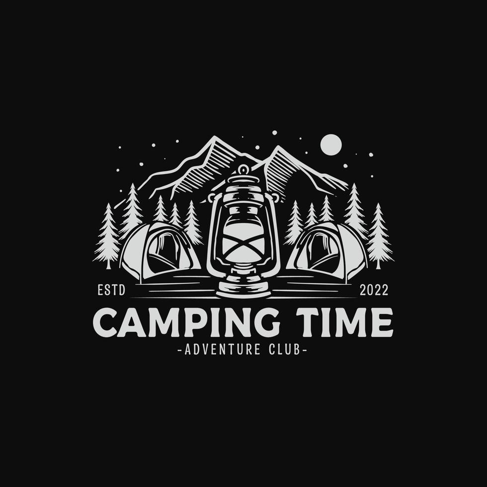 Vintage night camping logo template vector
