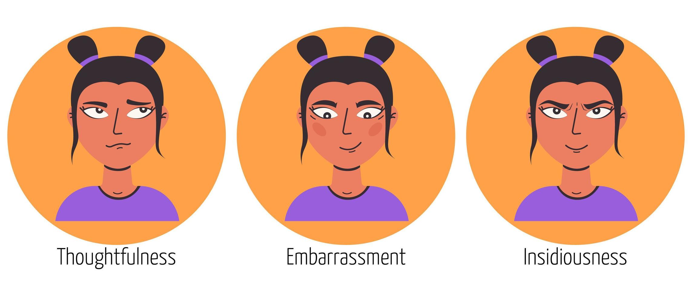 conjunto de diferentes emociones de un personaje femenino. expresión facial. conjunto de sentimientos de mujer joven. hermoso retrato de mujer. avatar de mujer, emoji vector