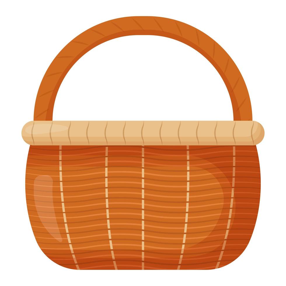 Wicker basket. Empty wicker basket for Easter, picnic. Wooden accessory for storage or carrying vector