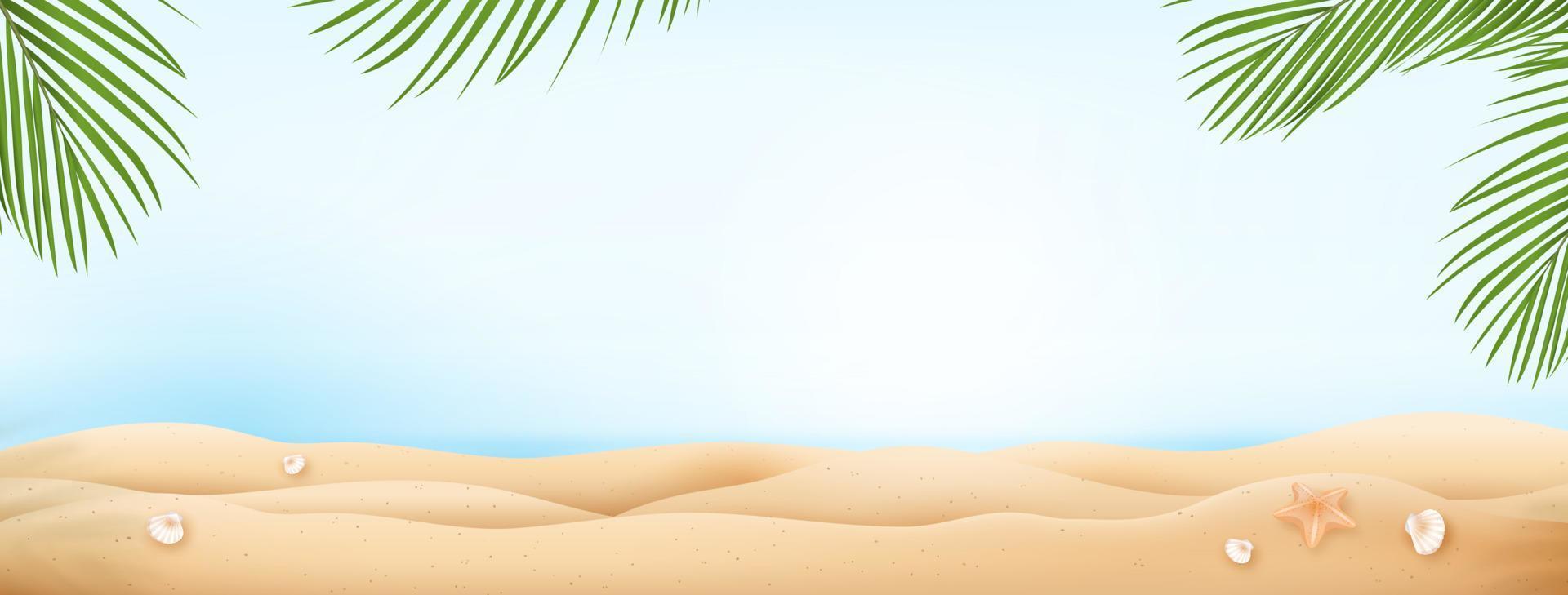 fondo de banner de playa de verano brillante con hojas de palmera de coco en los bordes vector