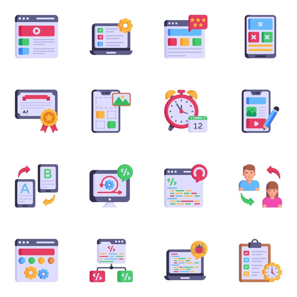 Collection of Web and App Development Flat Icons vector