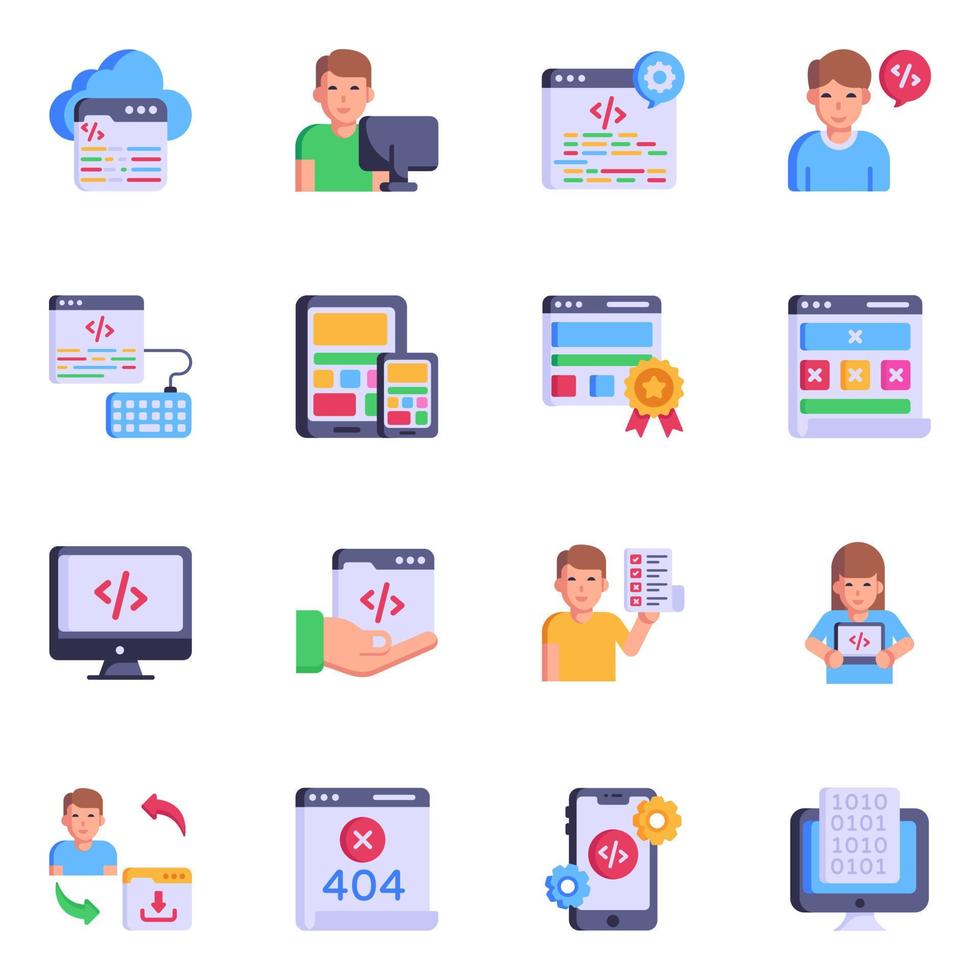 Pack of Flat Web Development Icons vector