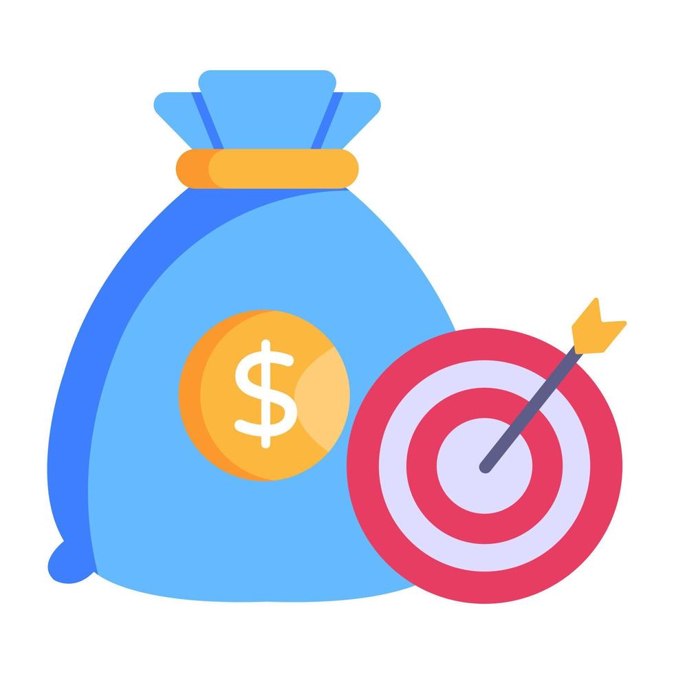 Money bag and dartboard, flat icon of financial target vector