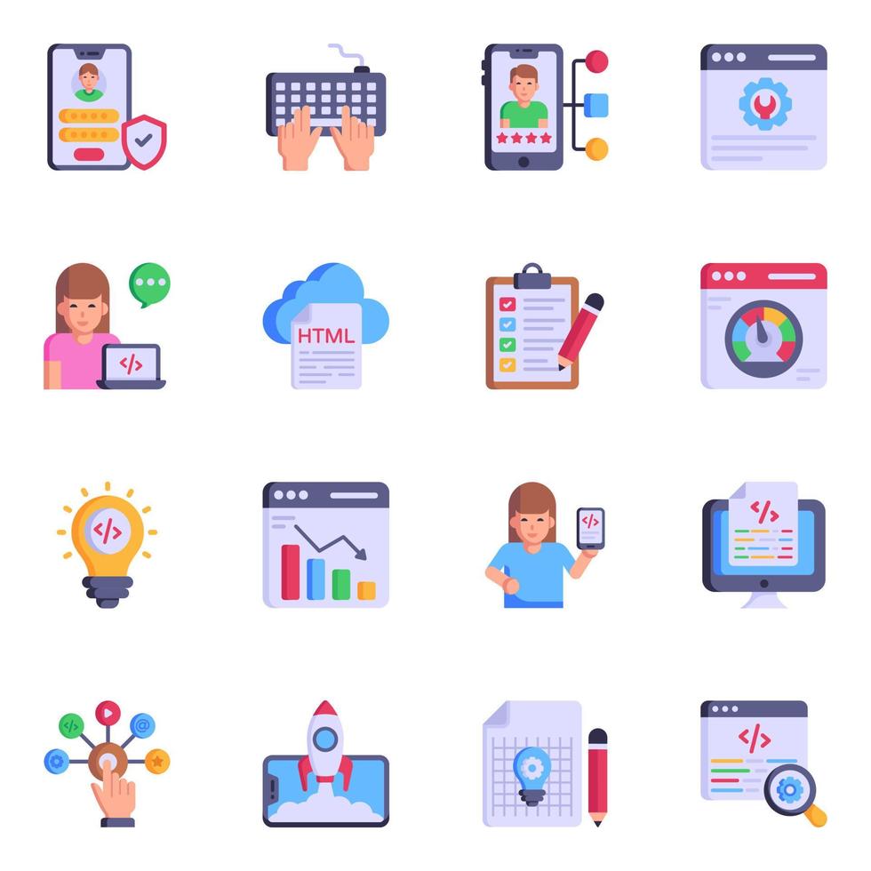 Flat Web and Software Development Icons vector