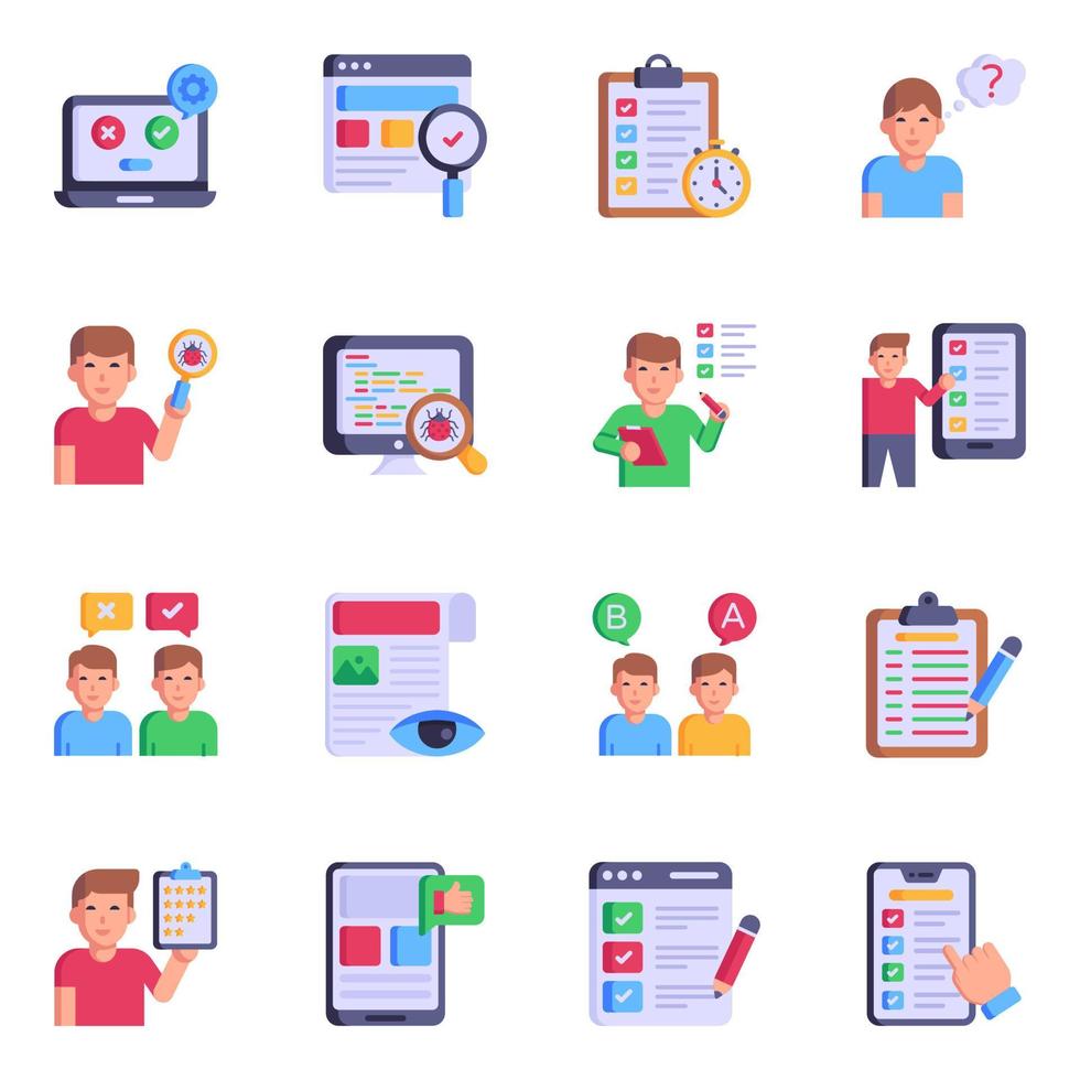 Set of Testing Services Flat Icons vector