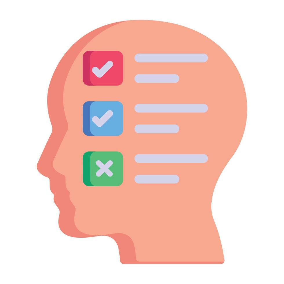 Checklist and head, concept of mind testing flat icon vector