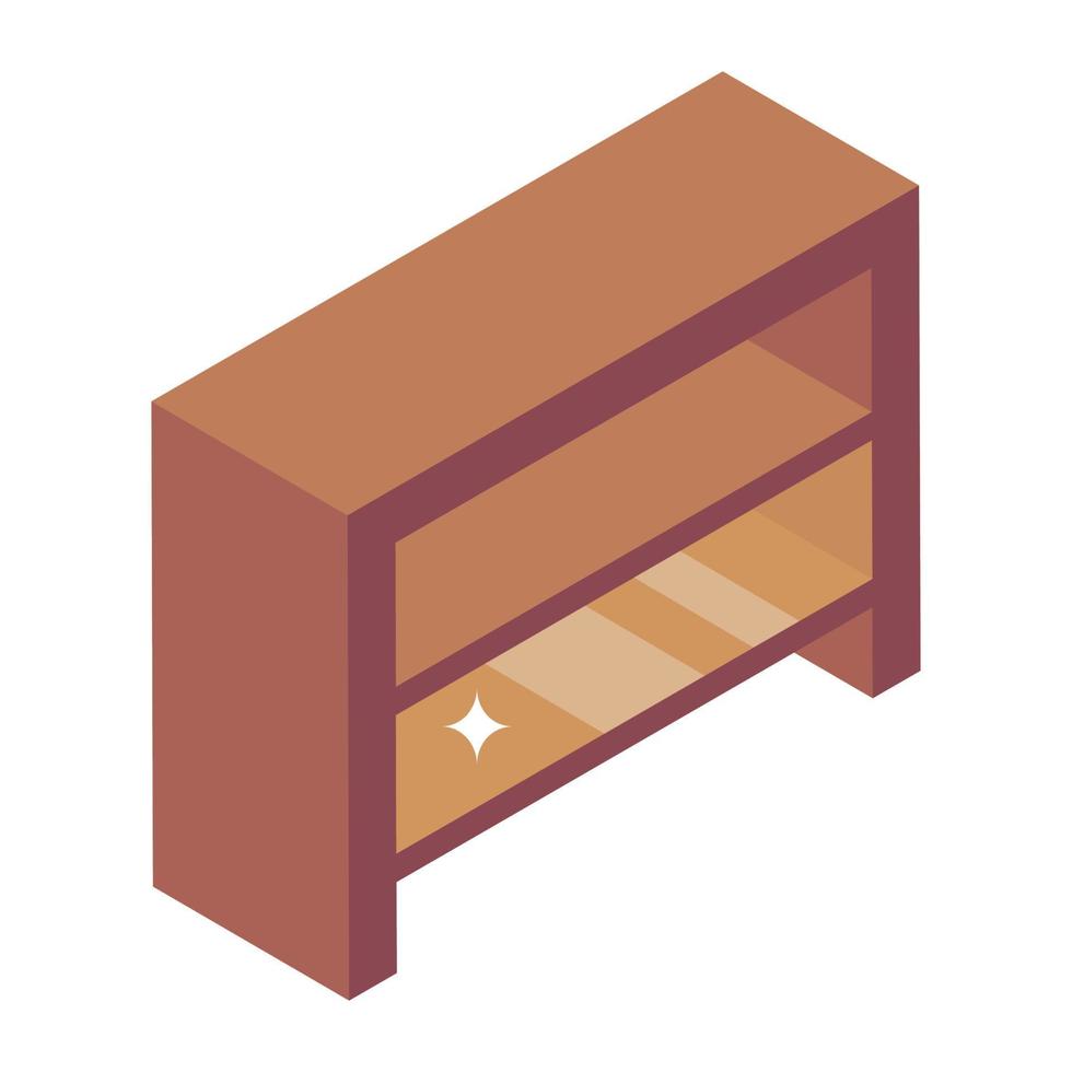 Book rack icon in isometric style, multiple shelves vector