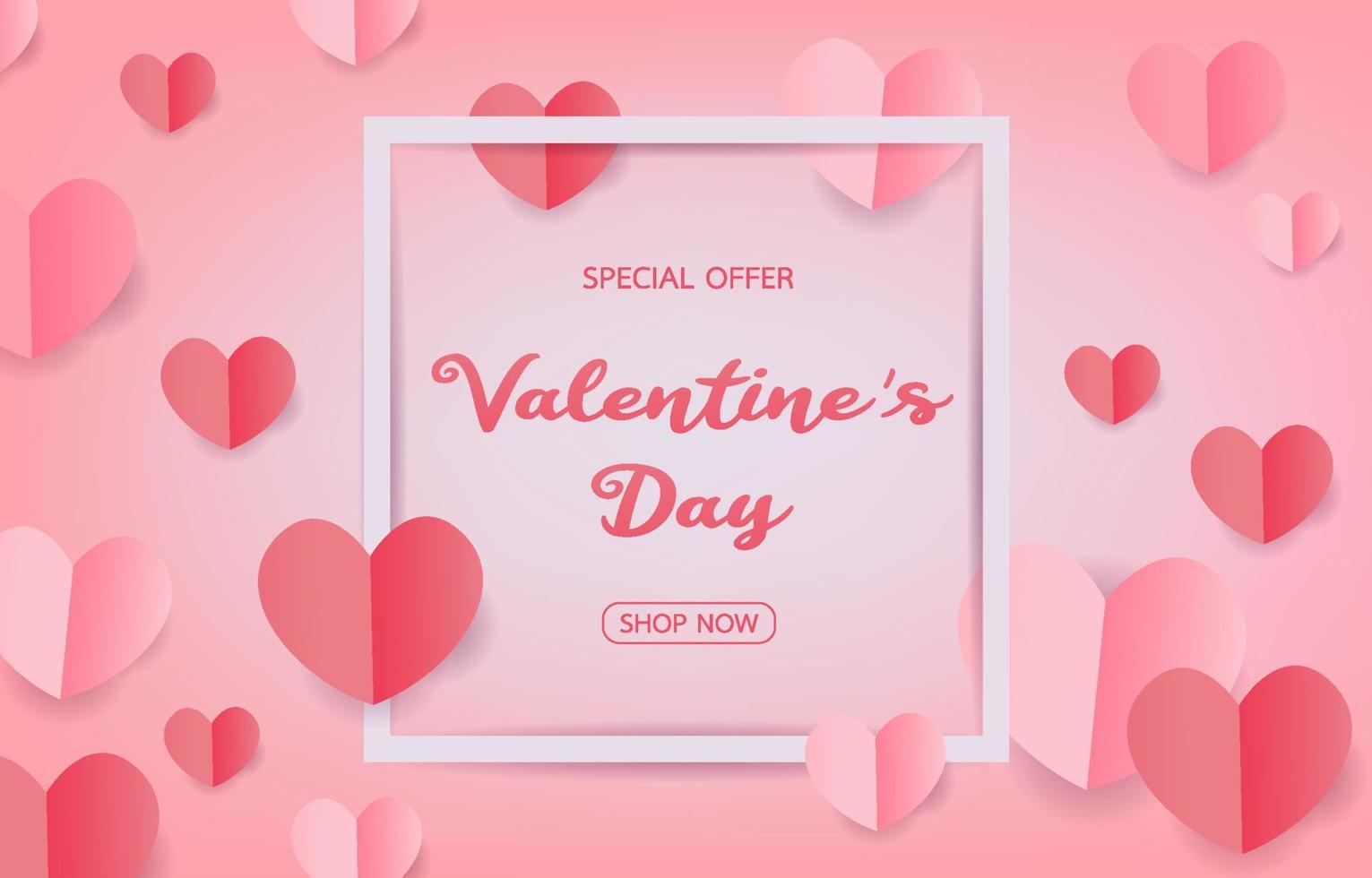 Valentine's Day concept design for web and shopping apps. Promotional and discount cards. The love theme is Pink and red tones. Heart made of paper.Paper art style design for Banner, advertisement vector