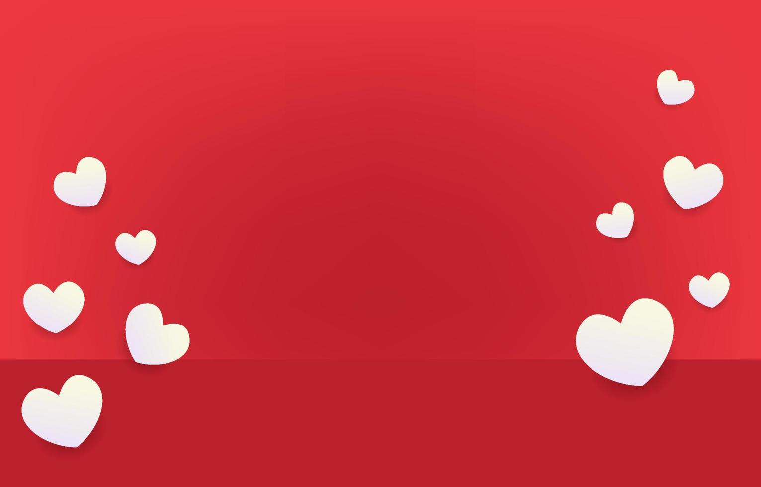 concepto de vector de ilustración de podio rojo amor o san valentín. decorar con corazones. diseño para fondo, web, aplicación, banner, plantilla, promoción. podio de cilindro vacío para el producto.