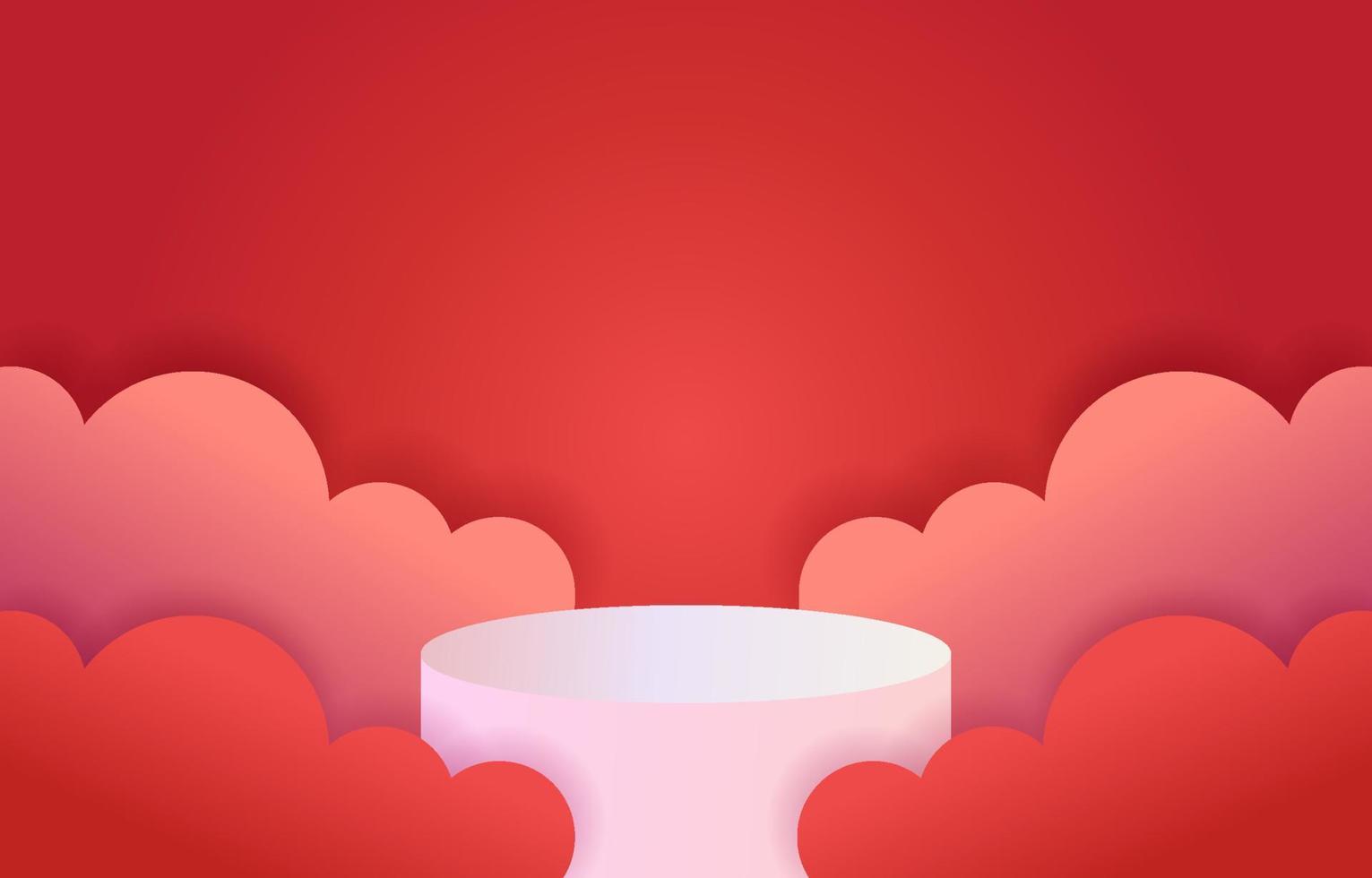 concepto de vector de ilustración de podio rojo amor o san valentín. decorar con corazones. diseño para fondo, web, aplicación, banner, plantilla, promoción. podio de cilindro vacío para el producto.