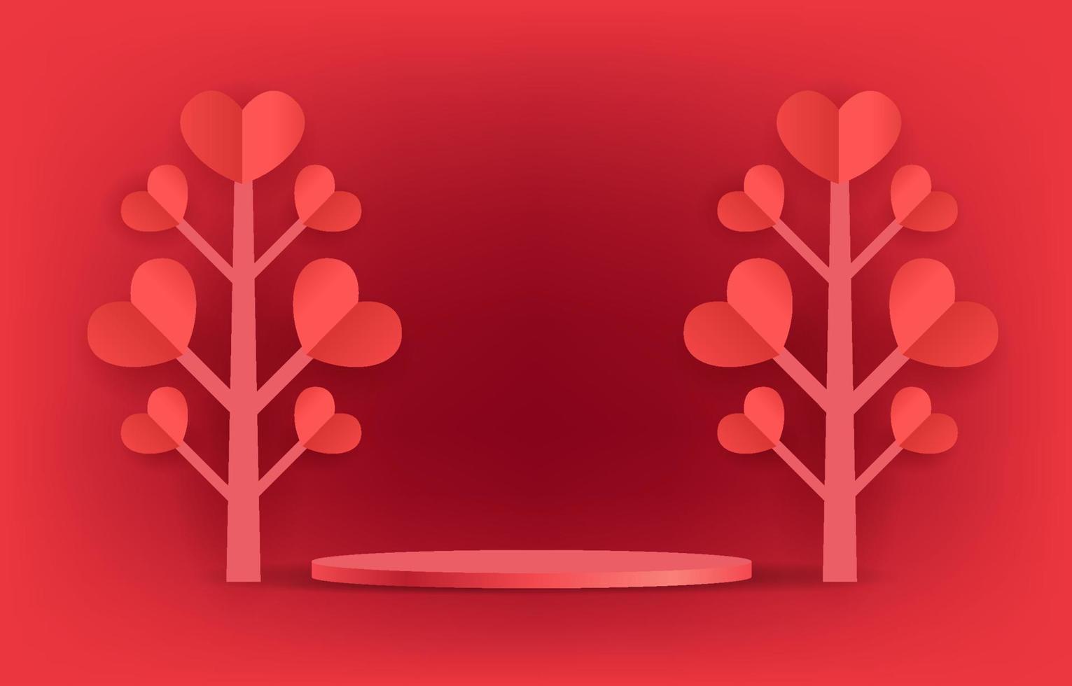 Red podium illustration vector concept love or valentine. Decorate with hearts. Design for background, web, app, banner, template, promotion. Empty cylinder podium for product.