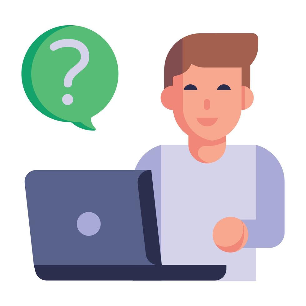 Person asking online query, flat editable icon vector