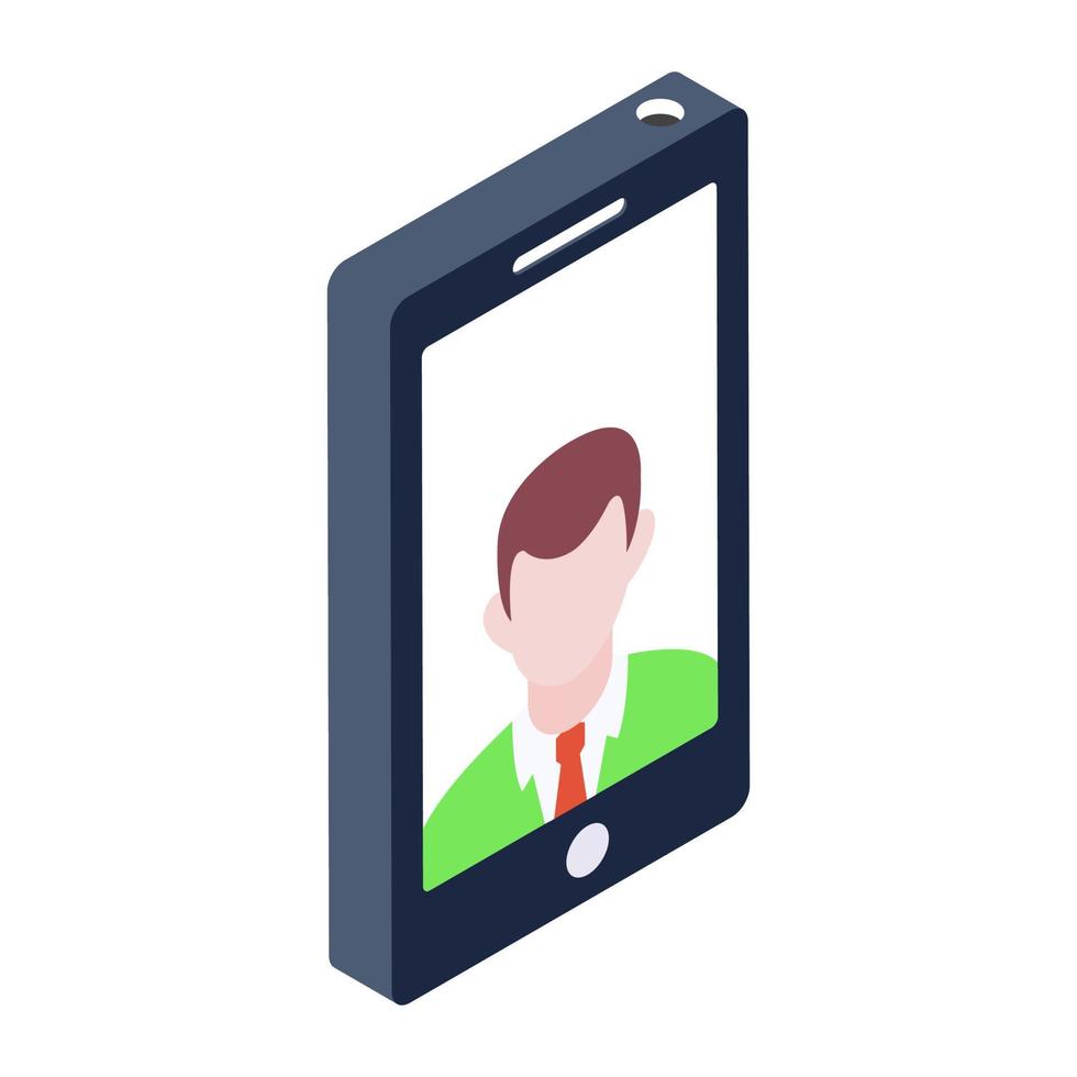 Picture inside smartphone, isometric icon of phone user vector