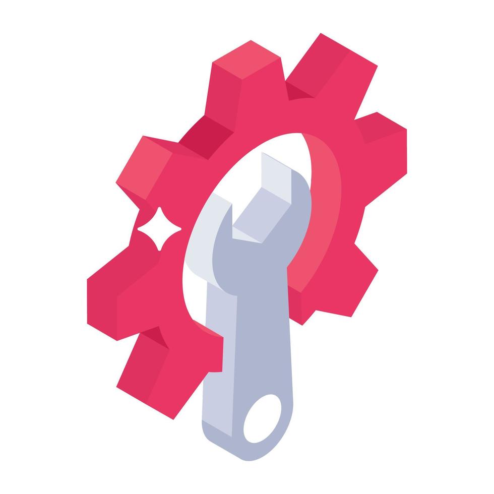 Technical tools icon in isometric vector, gear with wrench vector