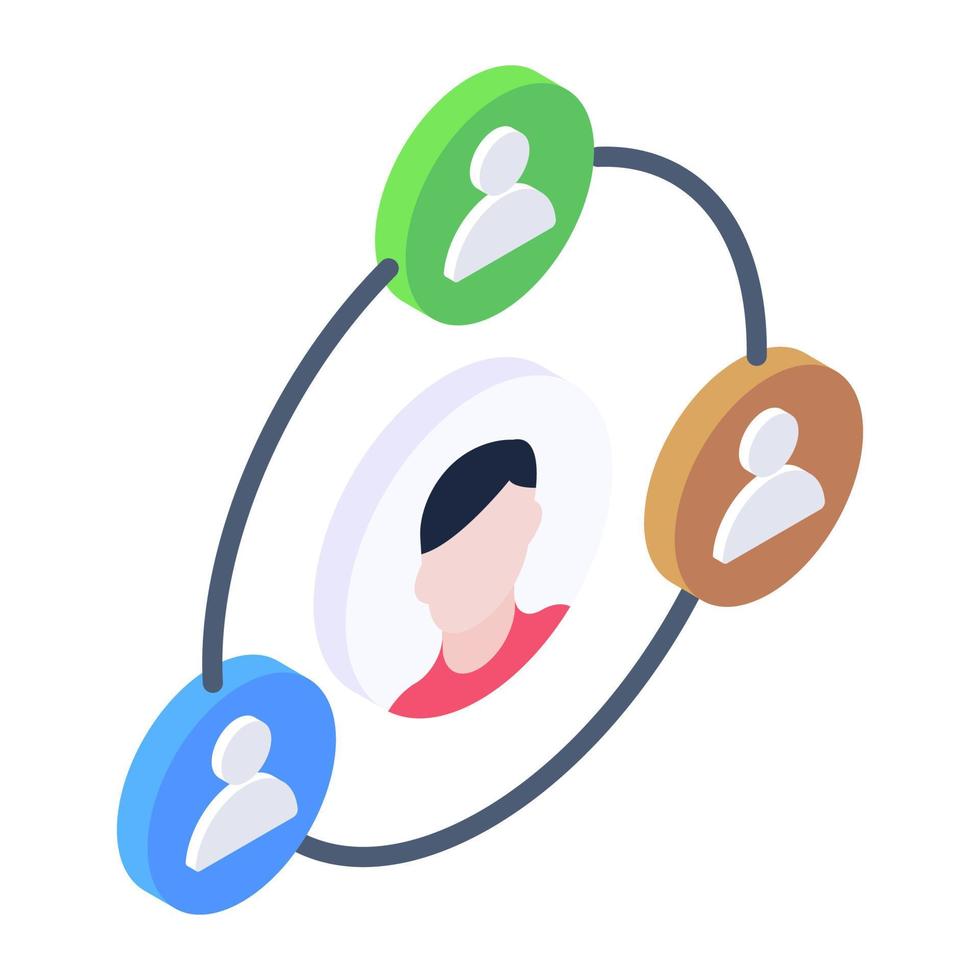 User surrounded by nodes denoting user network icon vector