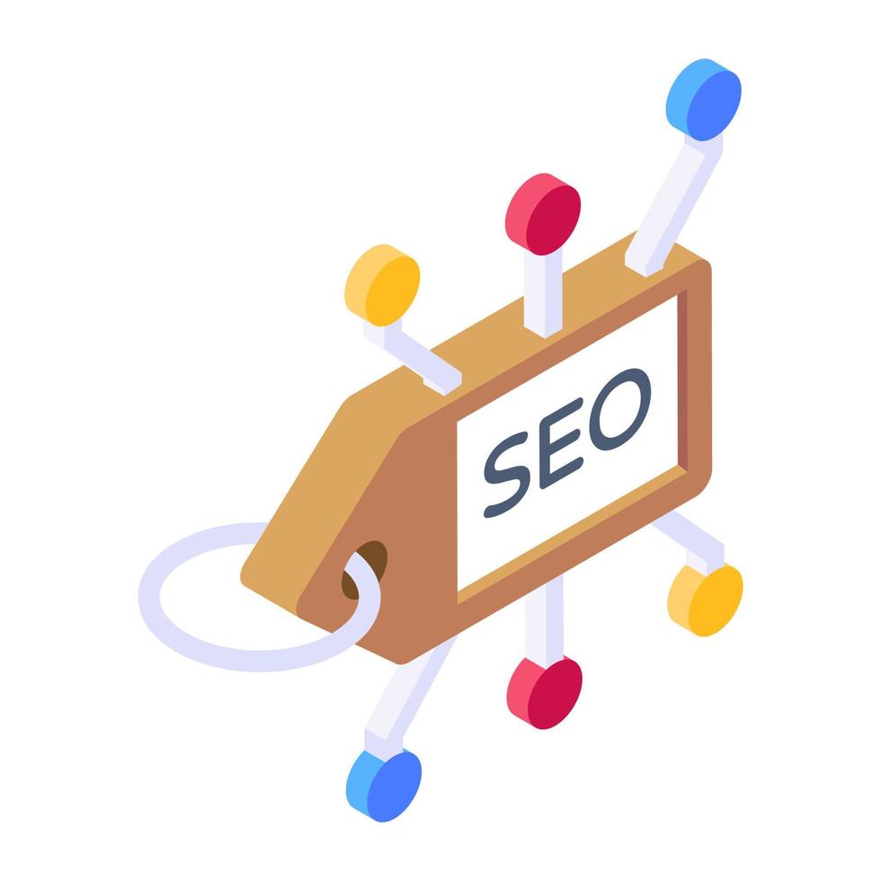 Card with nodes, seo icon in isometric design vector