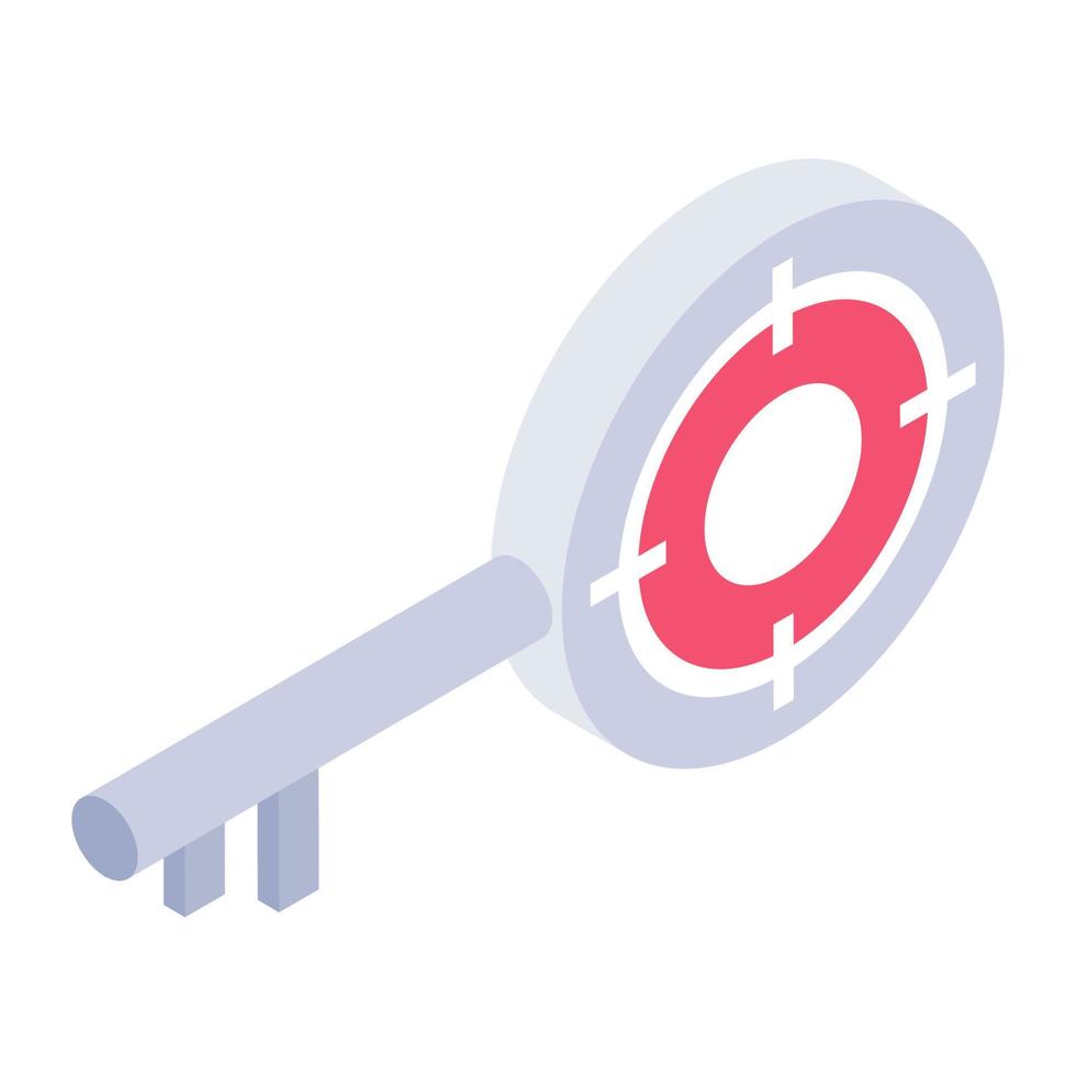 Key with reticle, keyword target icon vector