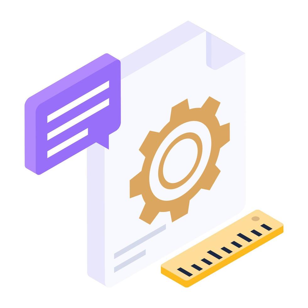 Gear on web page, file setting icon in isometric style vector