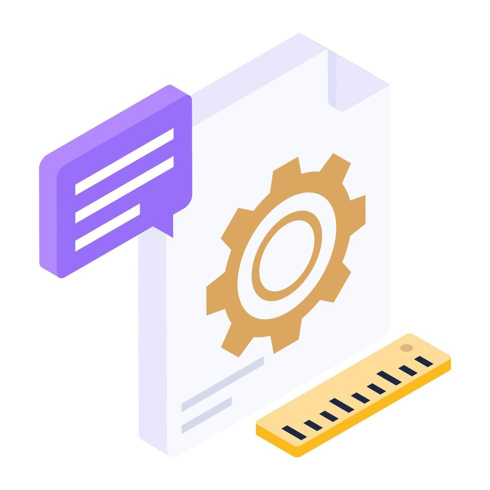 engranaje en la página web, icono de configuración de archivo en estilo isométrico vector