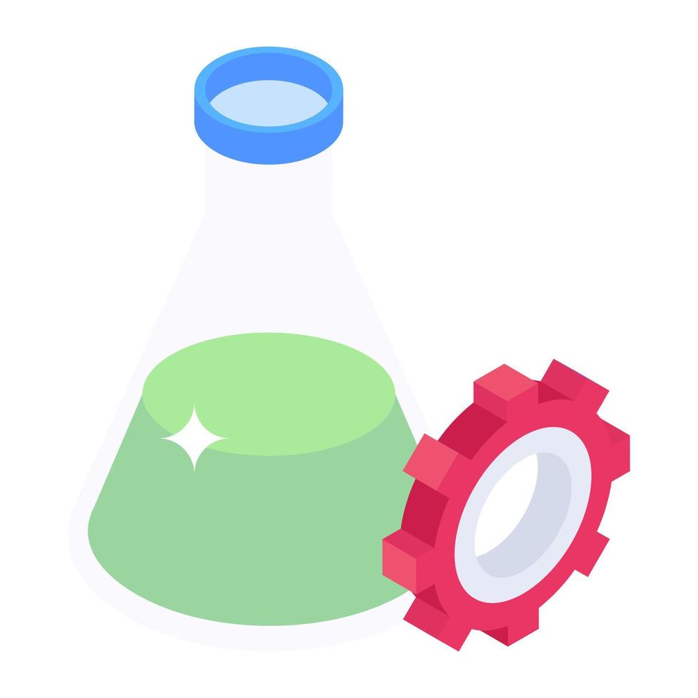 Flask with gear, lab management icon vector