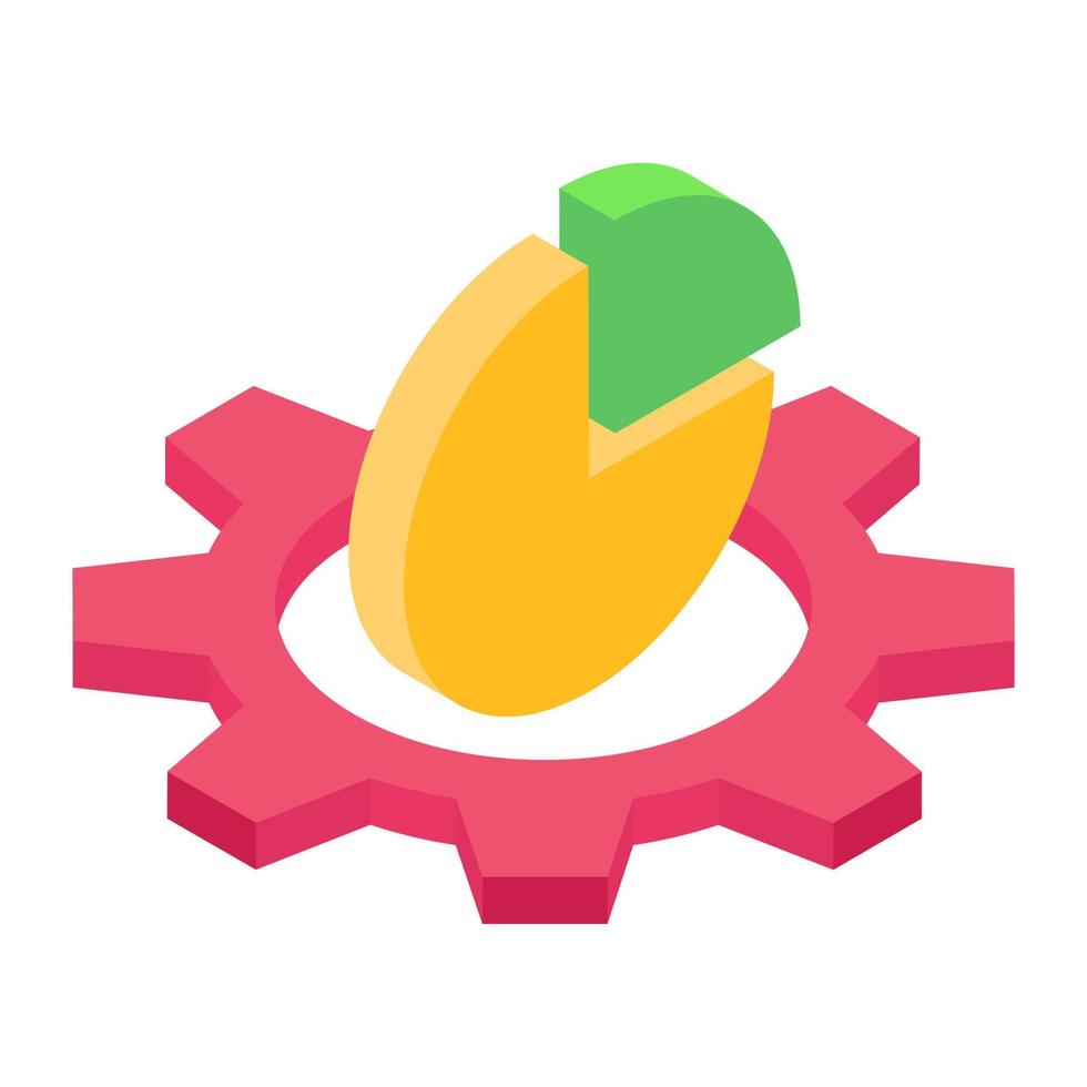 Pie chart inside gear, isometric design of business management vector