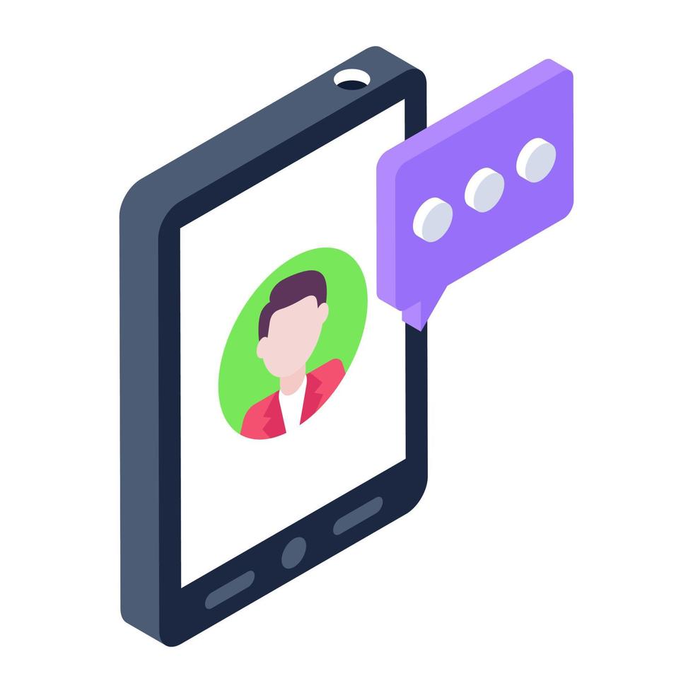 Avatar inside smartphone with speech bubble, video call iconVideo, call, mobile, chat, communication, smartphone, cellphone, vector, icon, isometric, vector