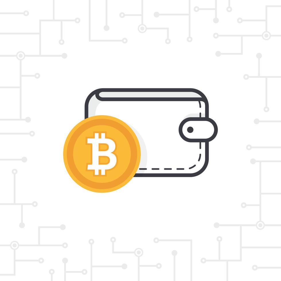 Bitcoin wallet on white background. Bitcoin wallet icon. Vector bitcoin wallet with coin on white background. Bitcoin mining vector illustration