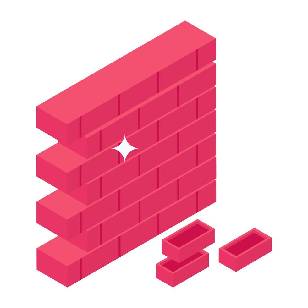 Editable isometric design of a brick wall icon vector