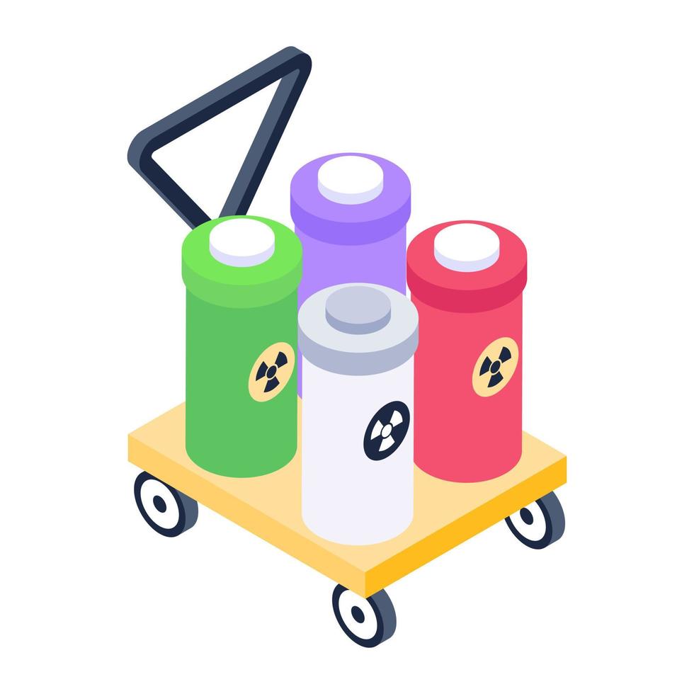 Nuclear barrels on logistic pallet, isometric icon of biohazard drums vector