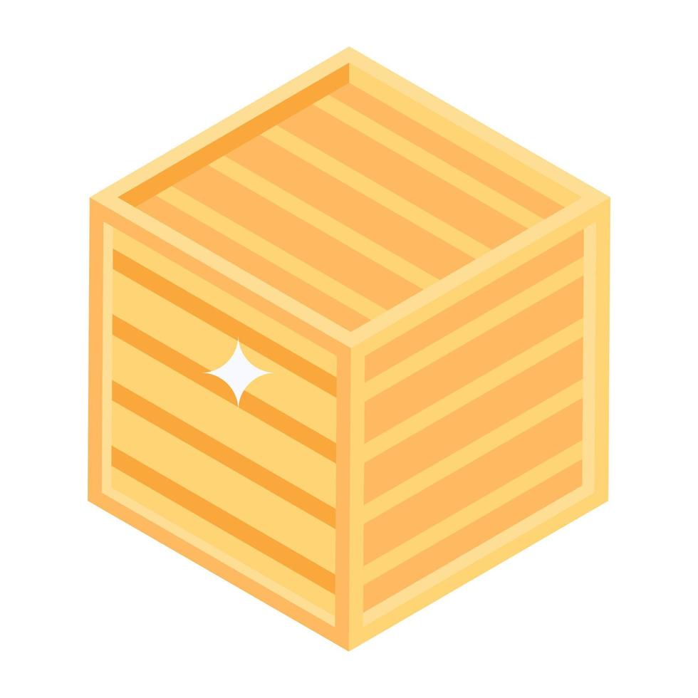 caja de madera, icono isométrico de caja vector