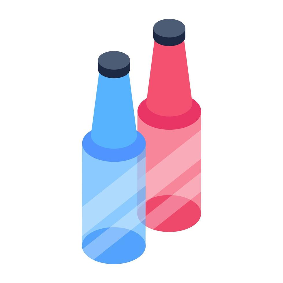 Isometric icon of glass bottles in editable design. vector