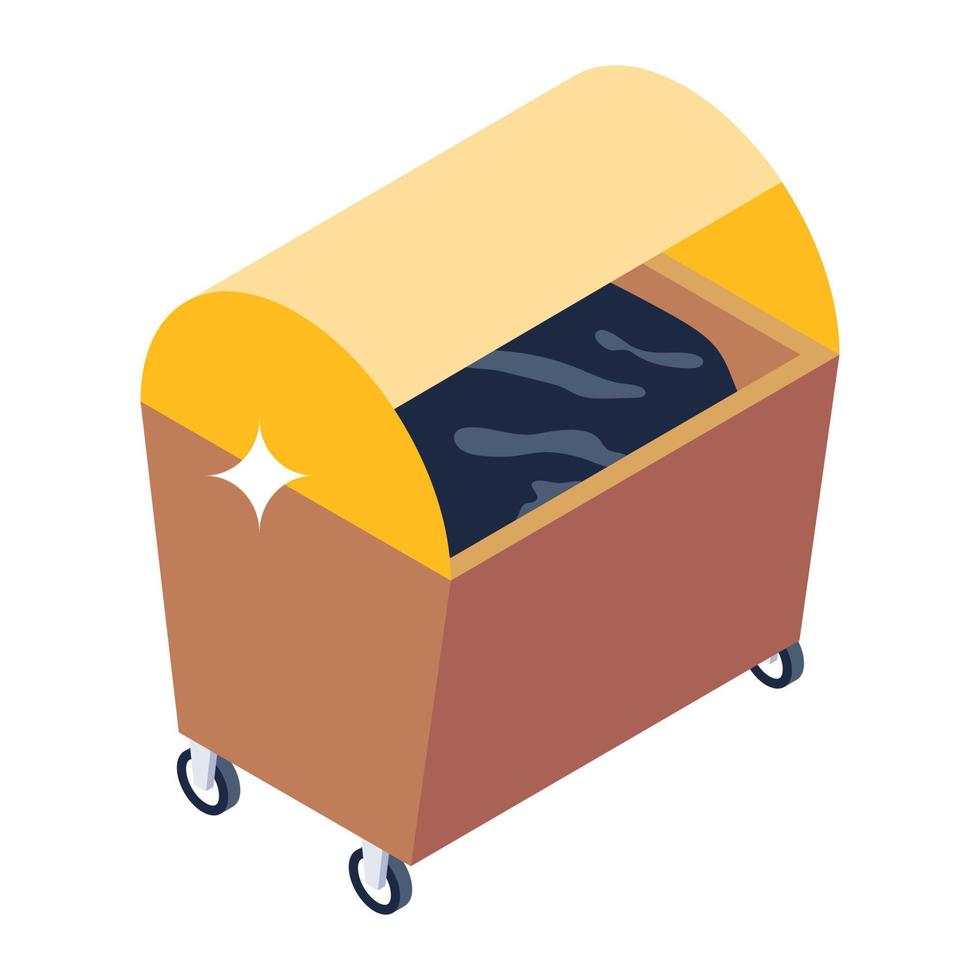 Isometric icon of dump container, trash can vector