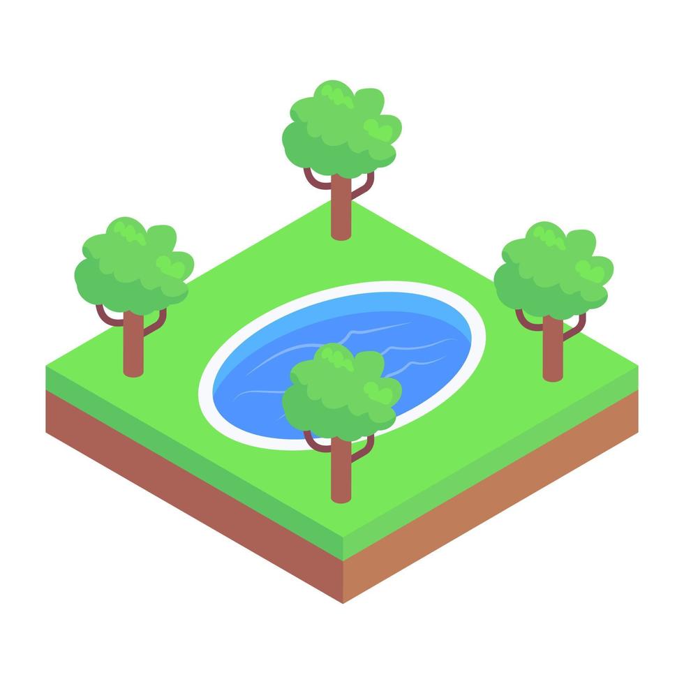 icono de estanque de jardín en estilo isométrico vector