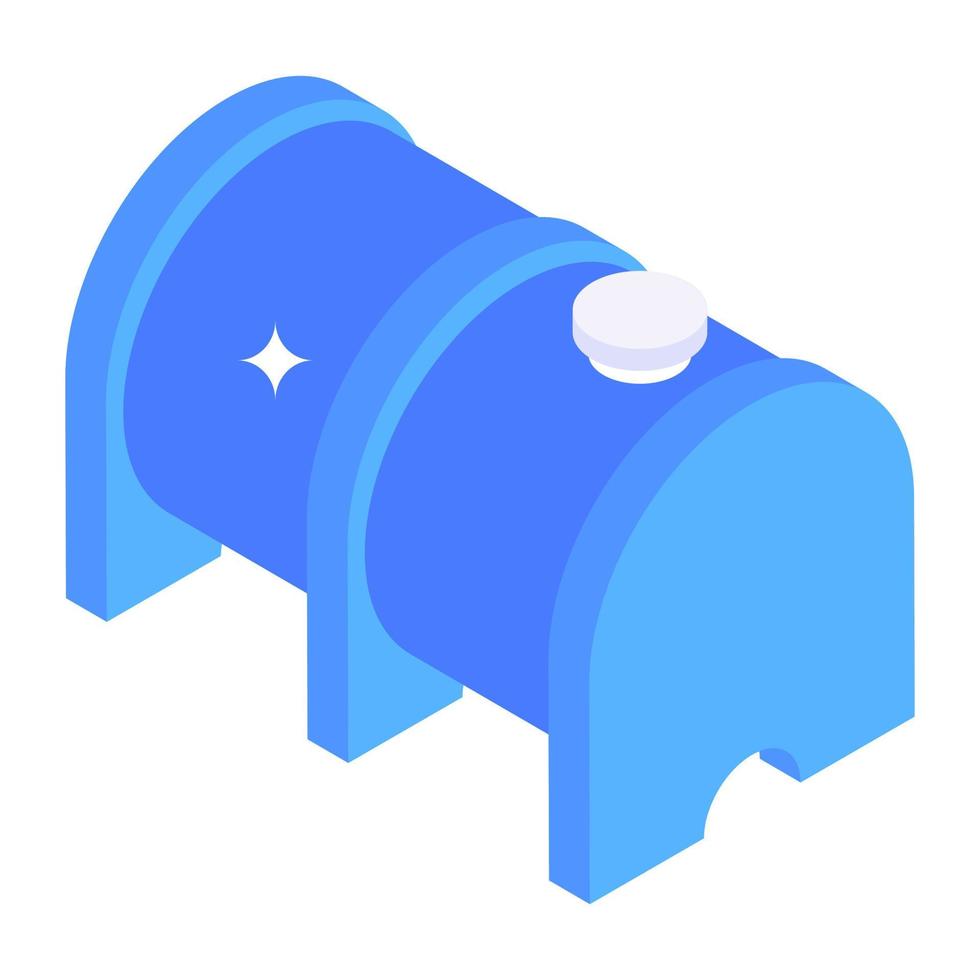 Horizontal copper water cylinder, water storage icon in isometric vector