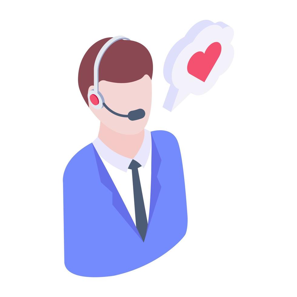 Isometric icon of customer representative, user with headphone talking vector