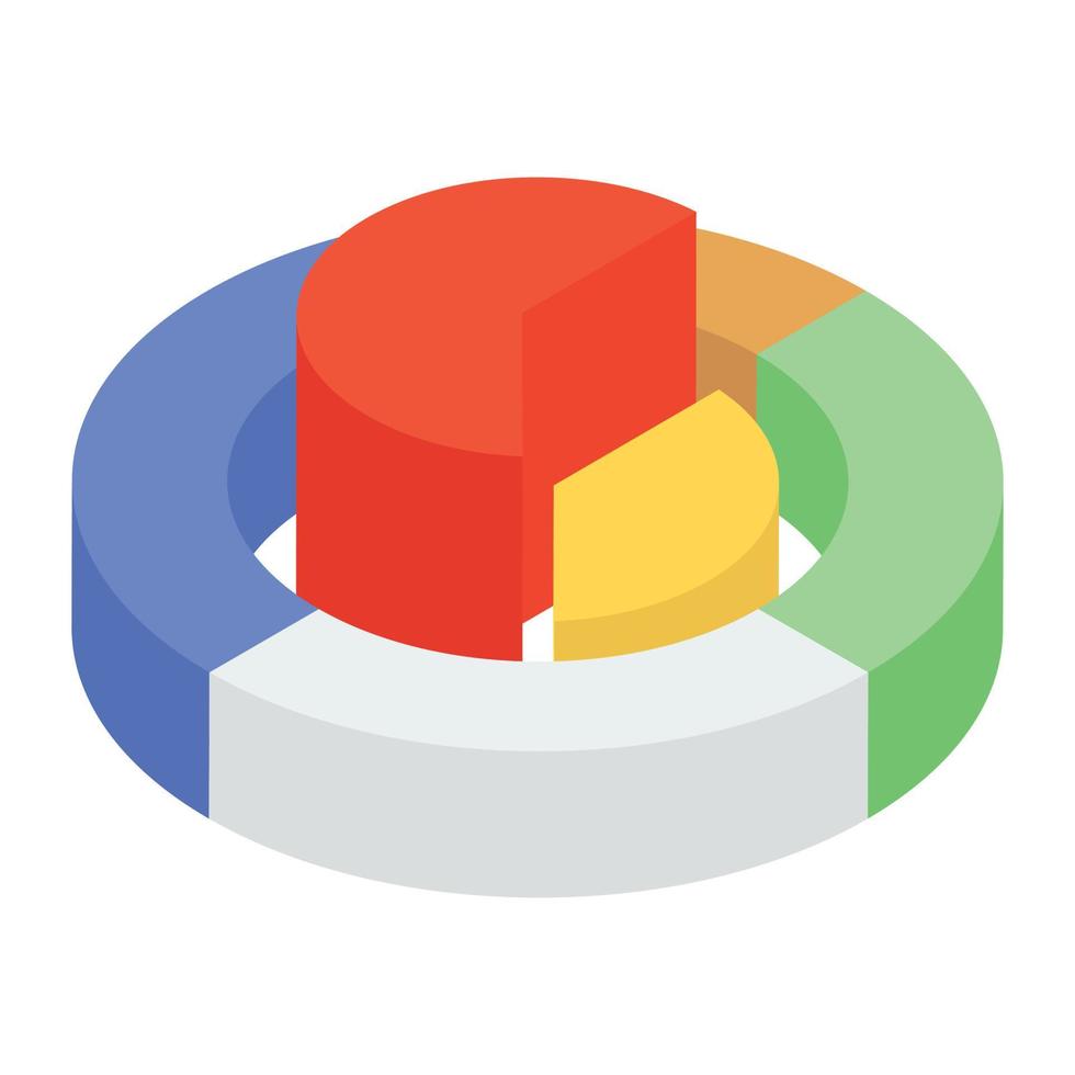 A pie chart denoting graphical visualization in isometric icon vector