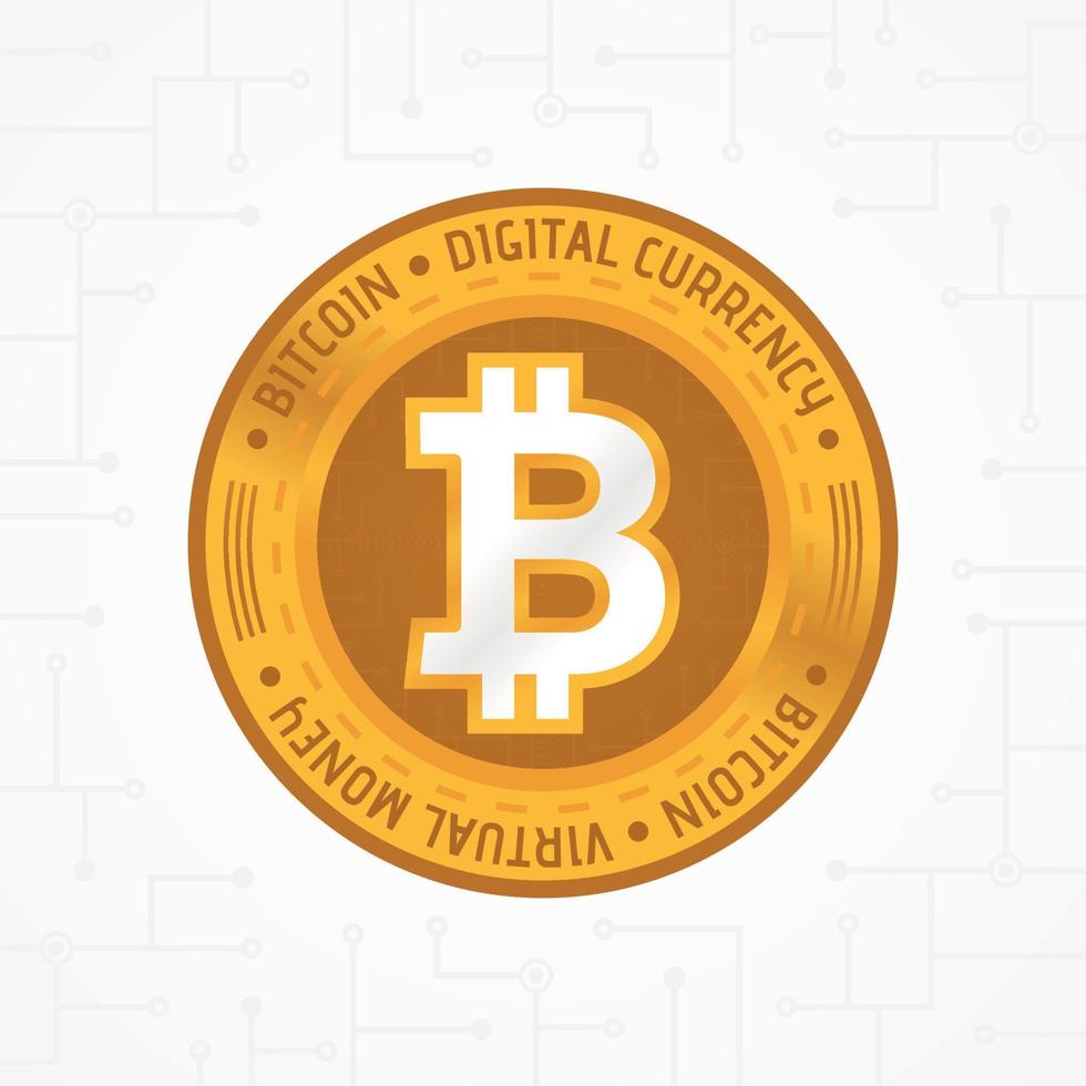 Golden bitcoin coin. Crypto currency golden coin  bitcoin symbol on white background. Vector illustration