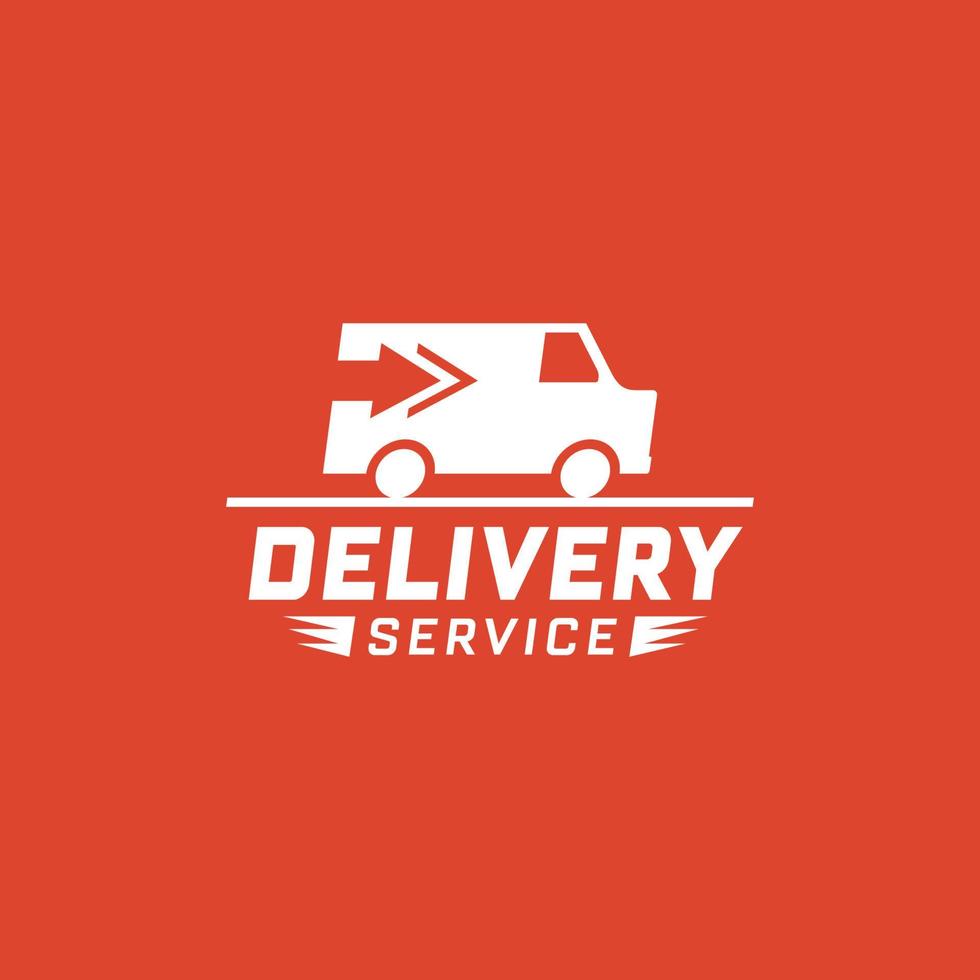 Delivery service with truck van on red background. Delivery label for online shopping. Worldwide shipping. Vector illustration